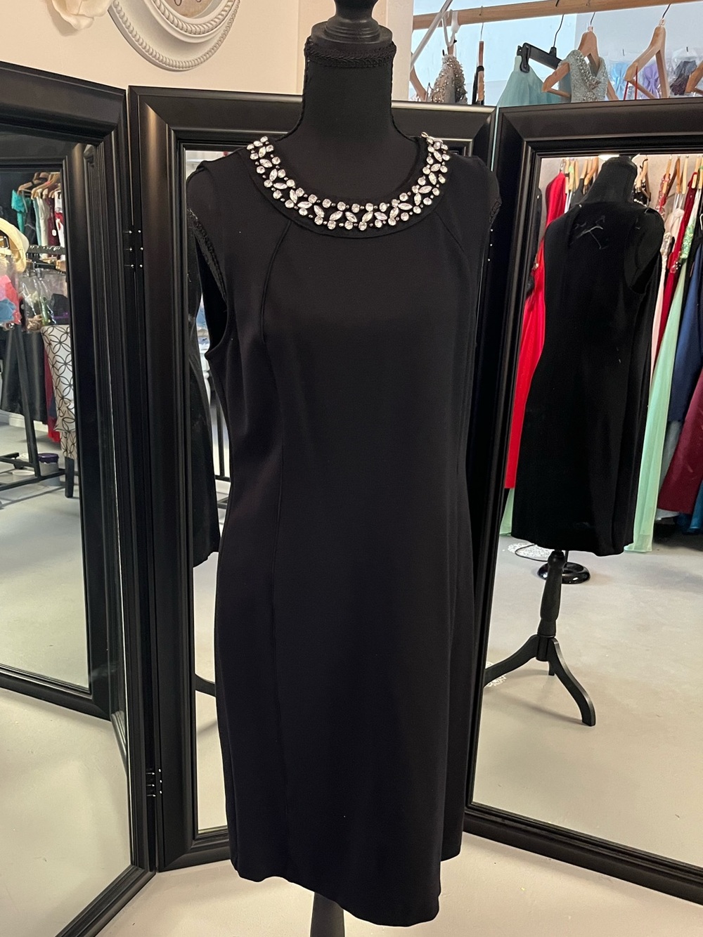 Liz Claiborne Black Midi Dress with Jeweled Collar